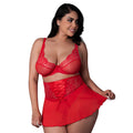 Sugar High Bralette, Cincher Skirt & Thong Set (Red, Queen)