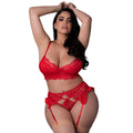 Sugar High Bra Garter and Panty Set (Red, Queen)