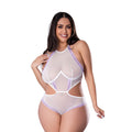 Sheer Passion Halter Teddy (White/Lavender, Queen)