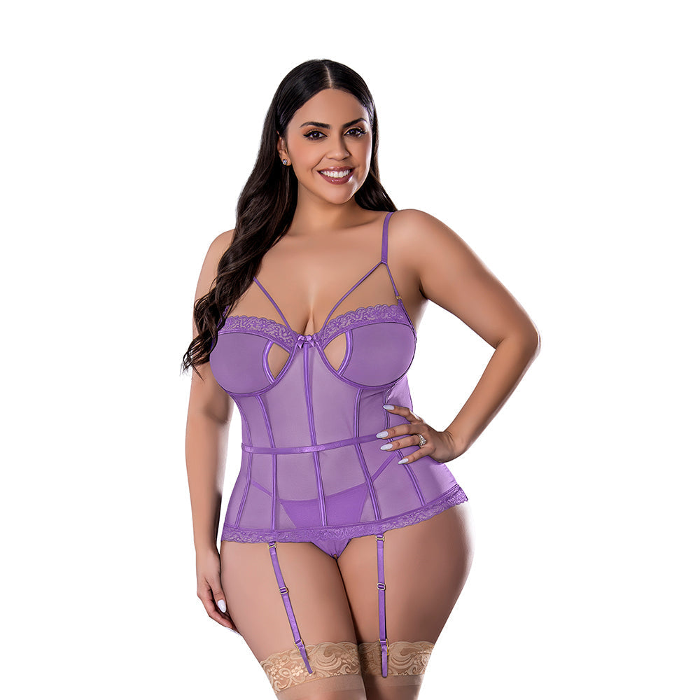 Sheer Passion Keyhole Basque & Crotchless G-String (Very Peri) (Queen Size)