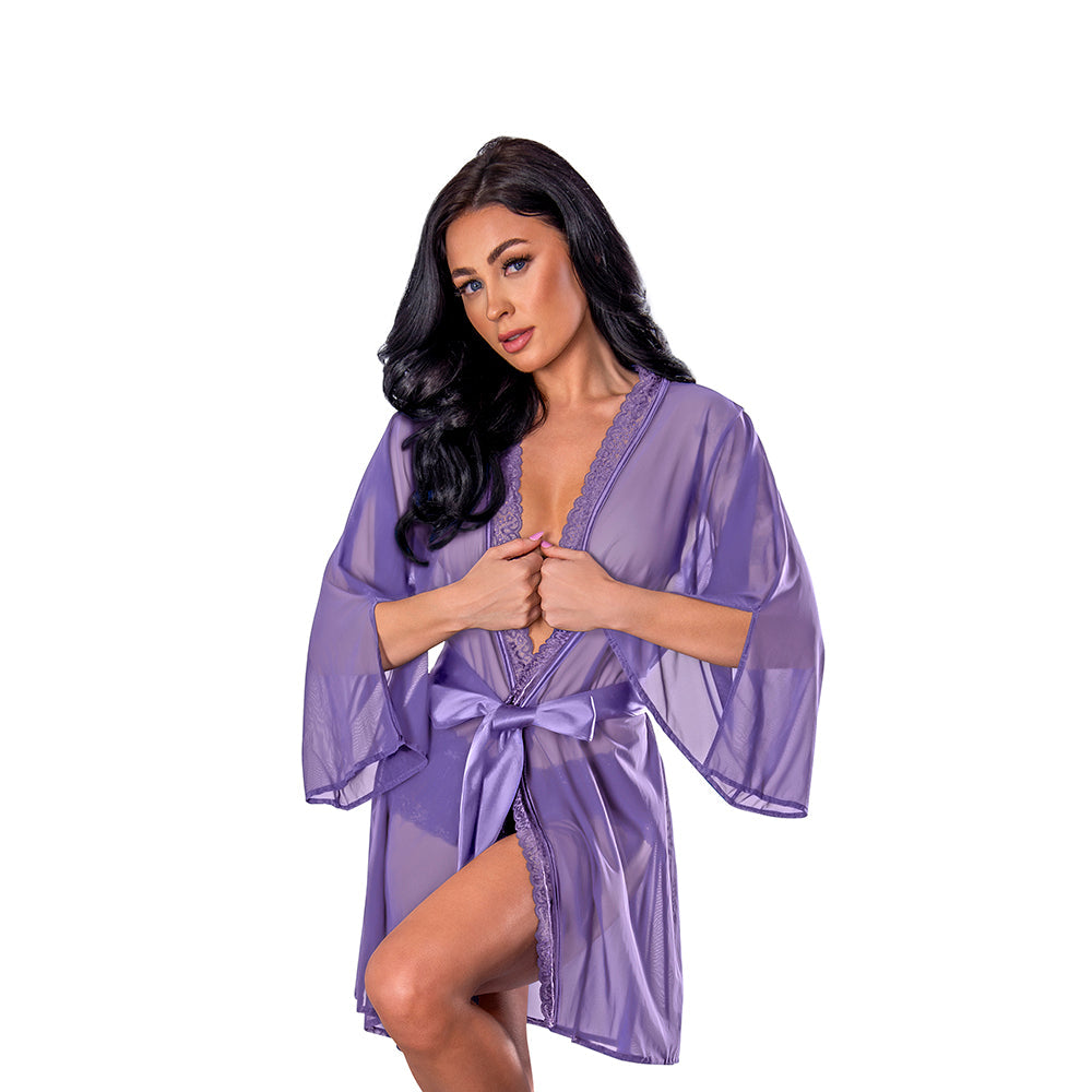 Sheer Passion Flutter Sleeve Robe (Very Peri) (S/M)