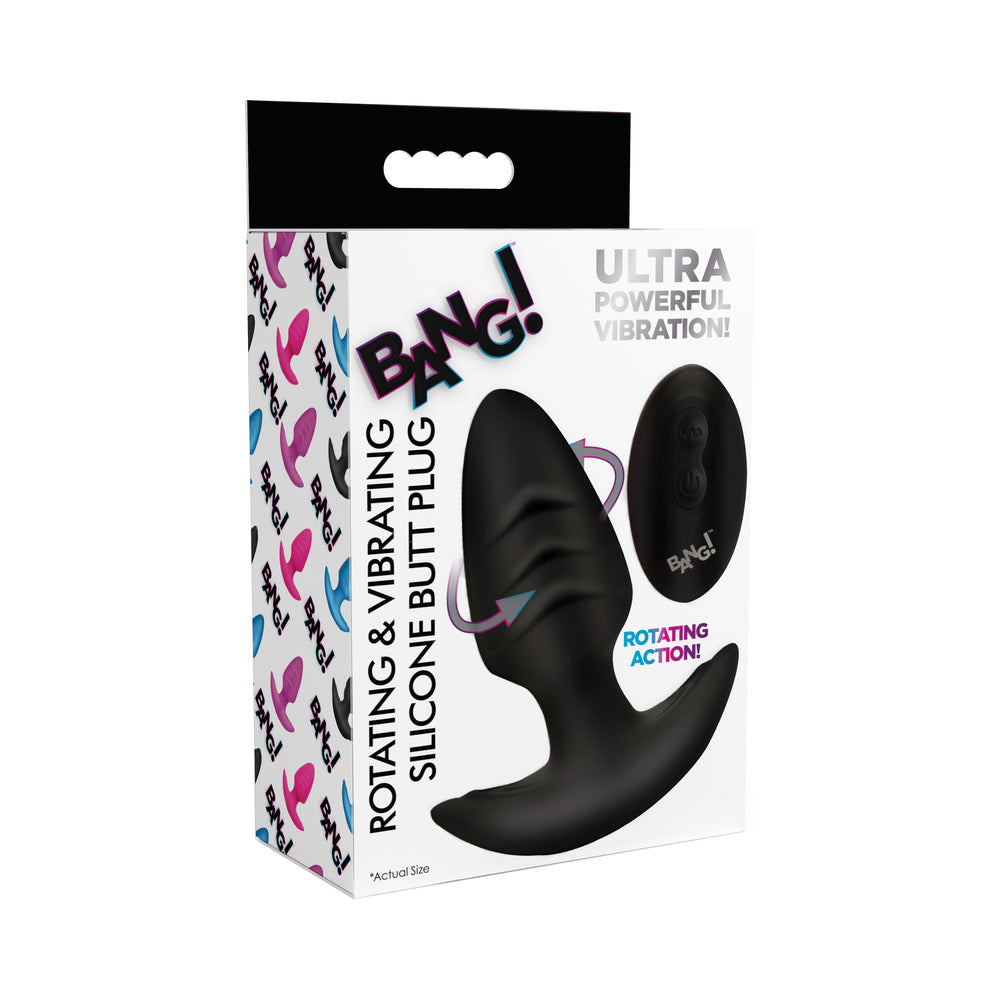Rotating Vibrating Silicone Butt Plug with Remote (Black)