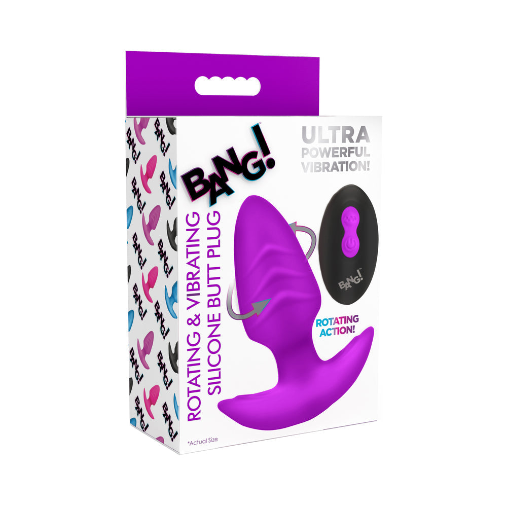 Rotating Vibrating Silicone Butt Plug with Remote (Purple)