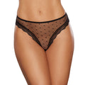 The Secret Sheer Mesh Polka Dot Thong with Lace and Cutout Back (Black, O/S)