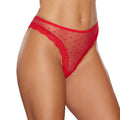 Sheer Mesh Polka Dot Thong with Lace and Cutout Back (Red, O/S)