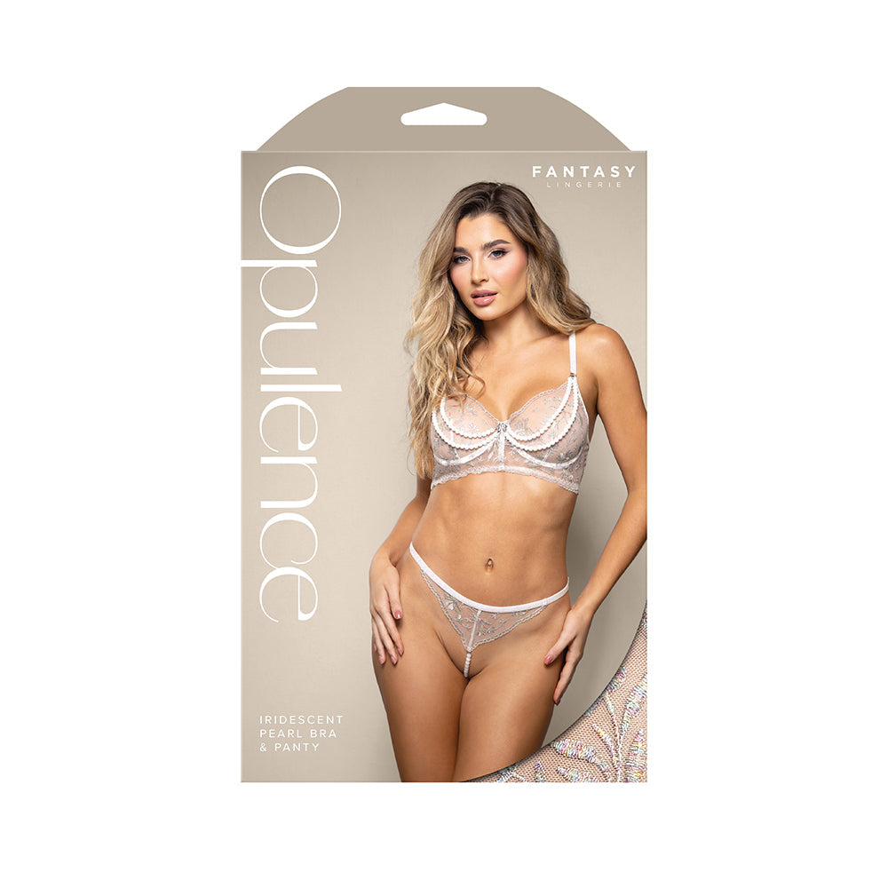 Opulence Metallic Embroidered Bra with Pearl Underwire Cups & Pearl Panty (L/XL)