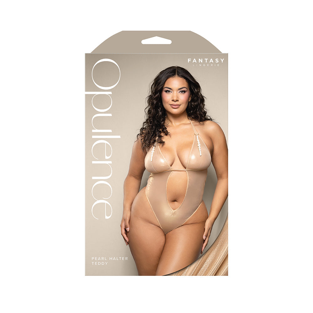 Opulence Foil Mesh Cut-Out Halter Teddy with Pearl String (Queen)