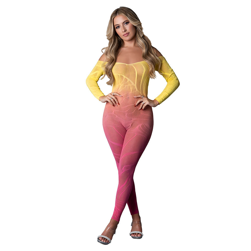 Seamless Long Sleeve Bodystocking Ombre Sunset (O/S)