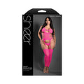 Sheer Slashed Cross Knit Halter Bodystocking & G-String (Neon Pink, Queen)
