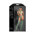 Sheer Lace Knit Halter Tie Top, G-String & Gartered Stockings (Seaglass Green) (O/S)