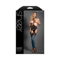 Sheer Ombré Leopard Knit Harness Stockings & G-String Panty (Black/Blue, O/S)