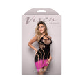 Vixen Ombré Knit Asymmetrical Keyhole Halter Dress (Black/Pink, O/S)