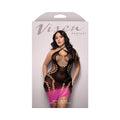 Vixen Ombré Knit Asymmetrical Keyhole Halter Dress (Black/Pink, Queen)