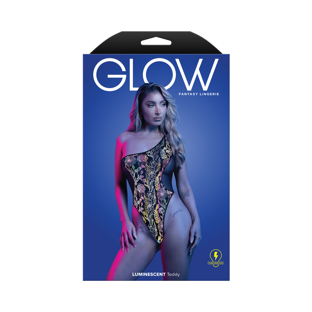 Glow Luminescent Floral Print One-Shoulder Teddy (M/L)