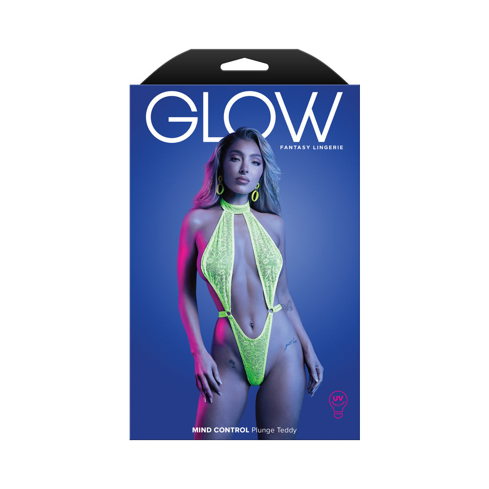 Glow UV Reactive Lace Halter Plunge Teddy (L/XL)