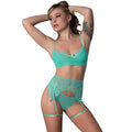 Caribbean Crush Demi Bra Thong Garter Set (Aqua Glow) (S/M)