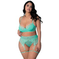 Caribbean Crush Demi Bra Thong Garter Set (Aqua Glow) (Queen Size)