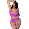 Butterfly Fantasies Bra, Garter & Thong Set (Neon Purple, Queen)