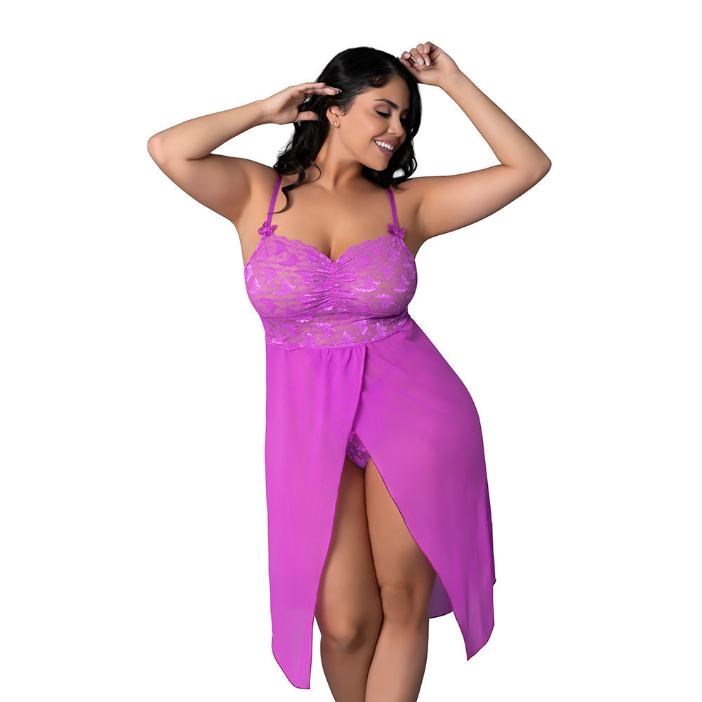 Butterfly Fantasies Gown & Thong Set (Neon Purple, Queen)