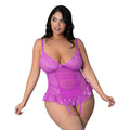 Butterfly Fantasies Basque and Cheeky Panty Set (Neon Purple, Queen)