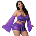 Glimmer Wrap Bralette, Booty Shorts & Sleeve Set (Purple Disco Queen, Size)