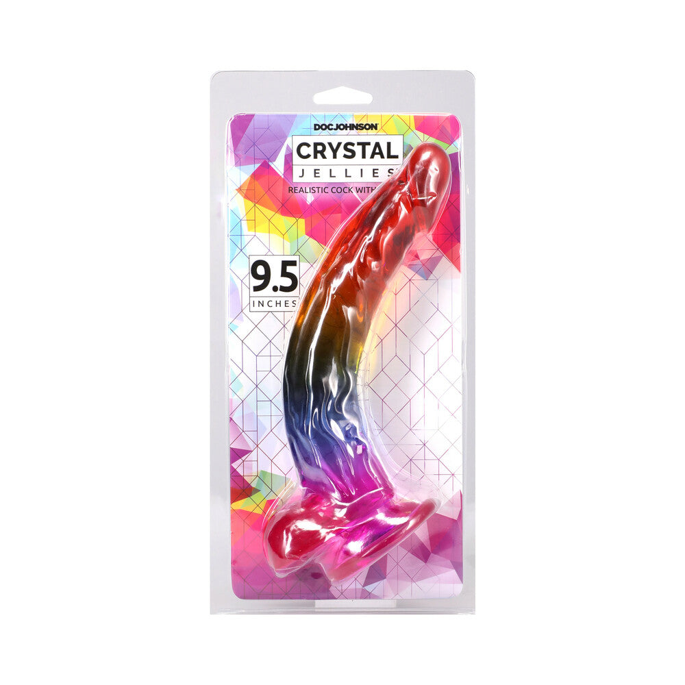 Crystal Jellies 9.5 " Realistic Cock with Balls Rainbow