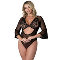 Black Cherry 3/4 Sleeve Playsuit (Black, Queen Size)