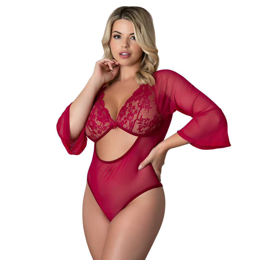 Black Cherry 3/4 Sleeve Playsuit (Cherry, Queen)