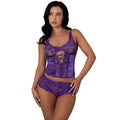 Satin Petals Bustier and Boy Short Set (Purple, L/XL)