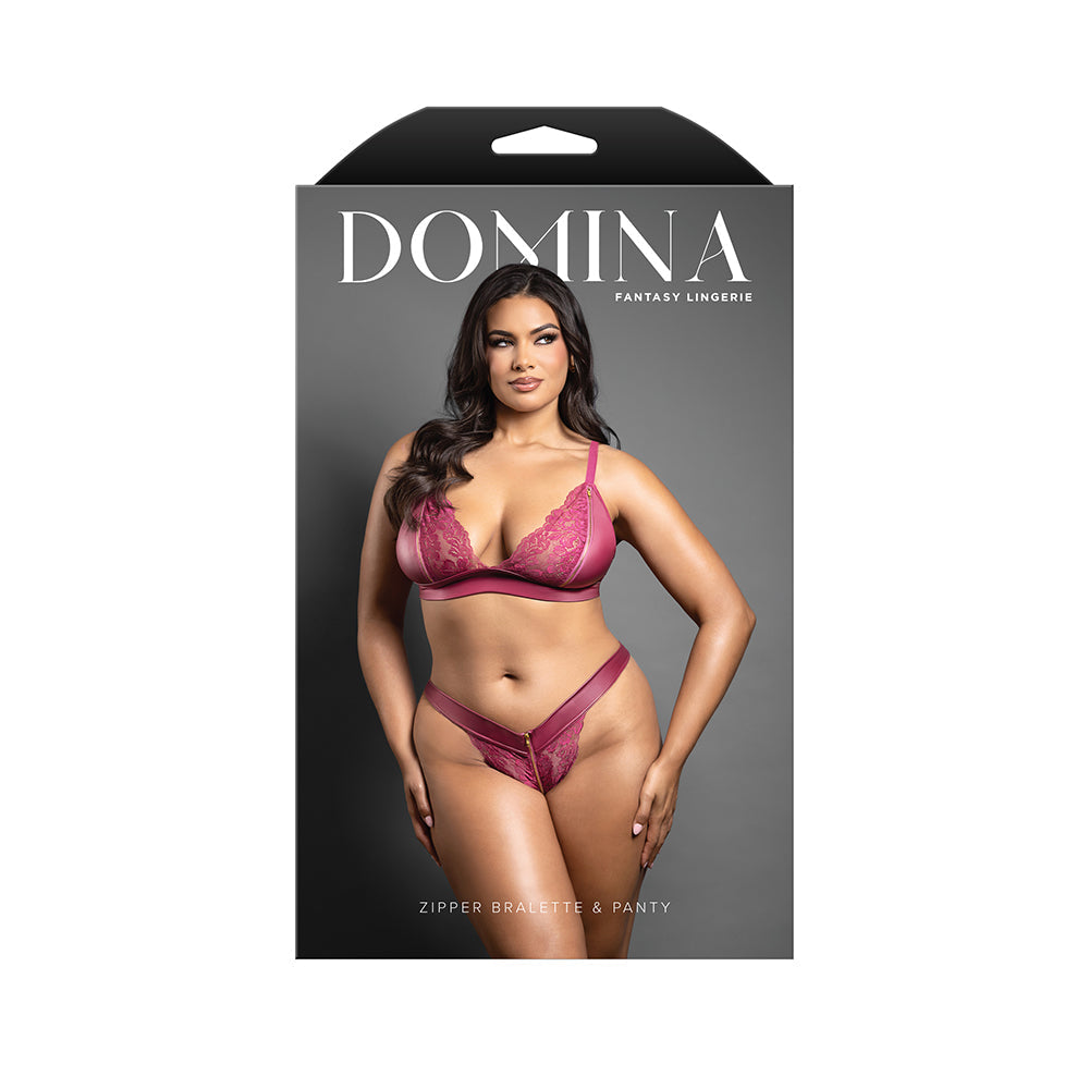 Domina Bralette and Panty with Zipper Details (Berry, Queen)