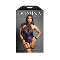 Domina Gartered Bustier & Crotchless Panty with Detachable Restraints (Deep Purple, Queen)