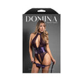 Domina Open Halter Teddy with Lace-Up Detail and Blindfold (Deep Purple) (S/M)