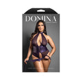 Domina Open Halter Teddy with Lace-Up Detail and Blindfold (Deep Purple, Queen)