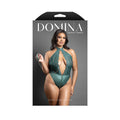 Domina Keyhole Halter Teddy with Detachable Chain-Link Leash (Pine Green, Queen)