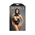Domina Cupless High-Neck Halter Teddy with Zipper and Pasties (Black, Queen)