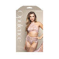 Opulence Pearl Halter Bralette Garter Belt & Crotchless G-String (Light Pink, S/M)