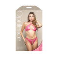 Opulence Pearl Accent Halter Bra & Adjustable Crotchless Panty (Hot Pink, M/L)