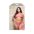 Opulence Pearl Halter Bra & Adjustable Crotchless Panty (Hot Pink, Queen)