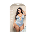 Opulence Split Pearl Cup Open-Back Teddy with Pearl String Crotch (Light Blue, Queen)