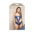 Opulence Pearl Halter Open Crotch Teddy with Adjustable Pearl String (Royal Blue, L/XL)