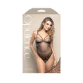 Opulence Crotchless Pearl Cage Neckline Teddy with Adjustable Pearl G-String (Black, M/L)