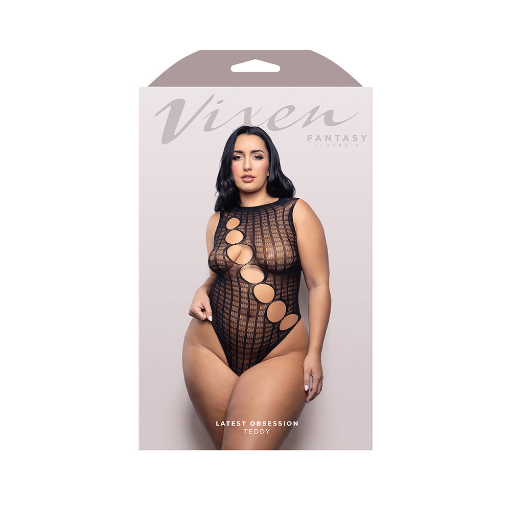 Vixen Teddy with Diagonal Rhinestone Cut-Outs (Black, Queen)