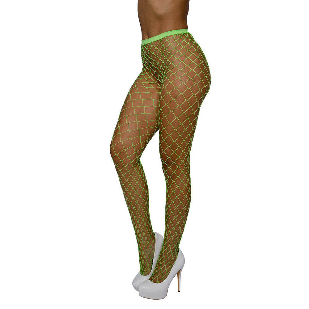 High-Waist Fishnet Pantyhose (Neon Lime, O/S)