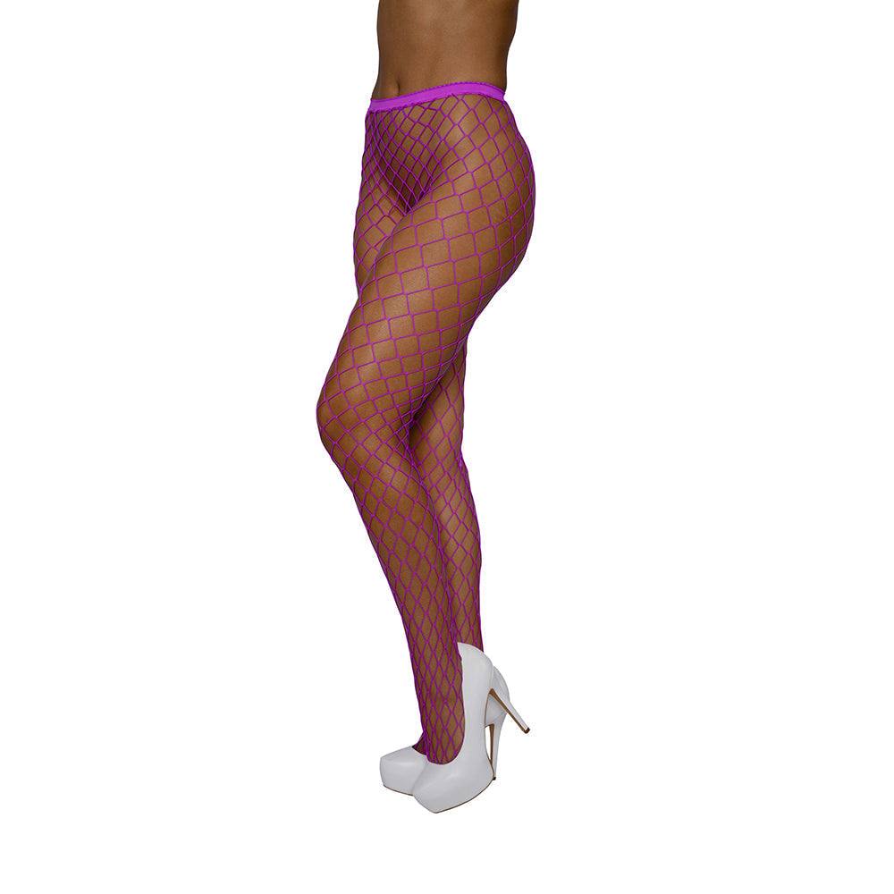 High-Waist Fence Net Pantyhose (Neon Magenta) (O/S)