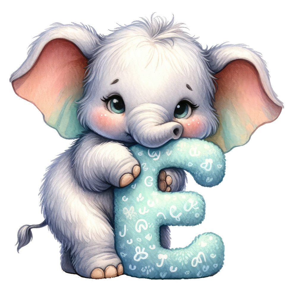 Animal Elephant Letter E Fabric Panel