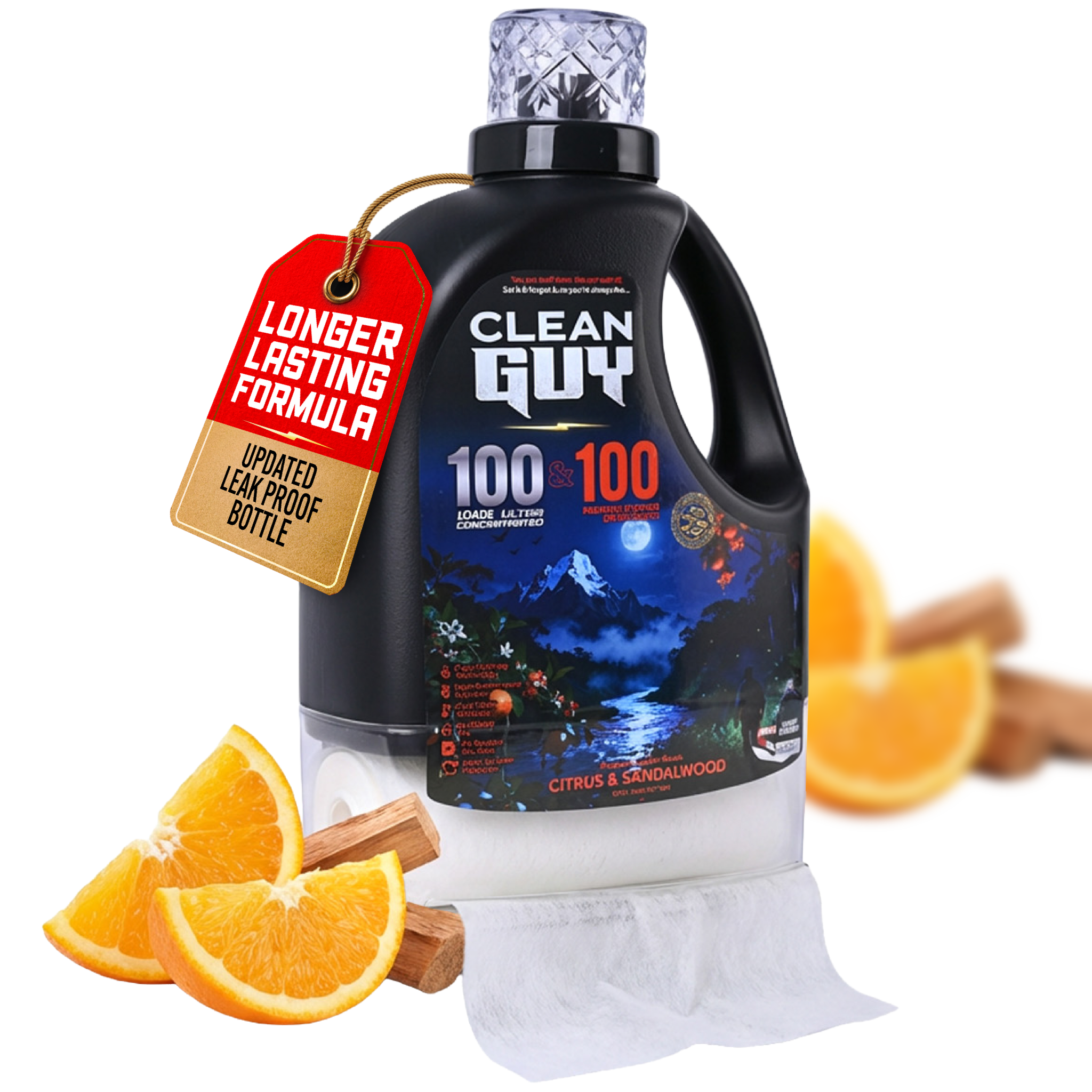 Heavy Duty Premium Laundry Detergent + Built-In Dryer Sheets (100 Loads) - CITRUS & SANDALWOOD