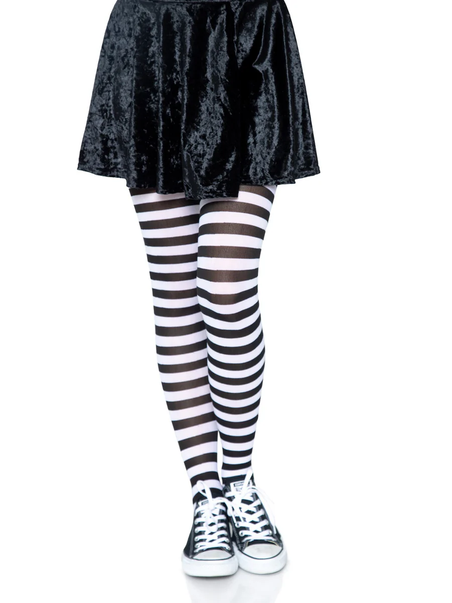 Nylon Striped Tights Black White (OS)
