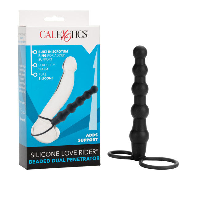 Silicone Love Rider Beaded Dual Stimulator - Black