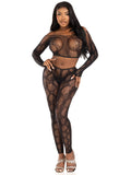 2Pc Python Net Crop Top Set - Black (OS)