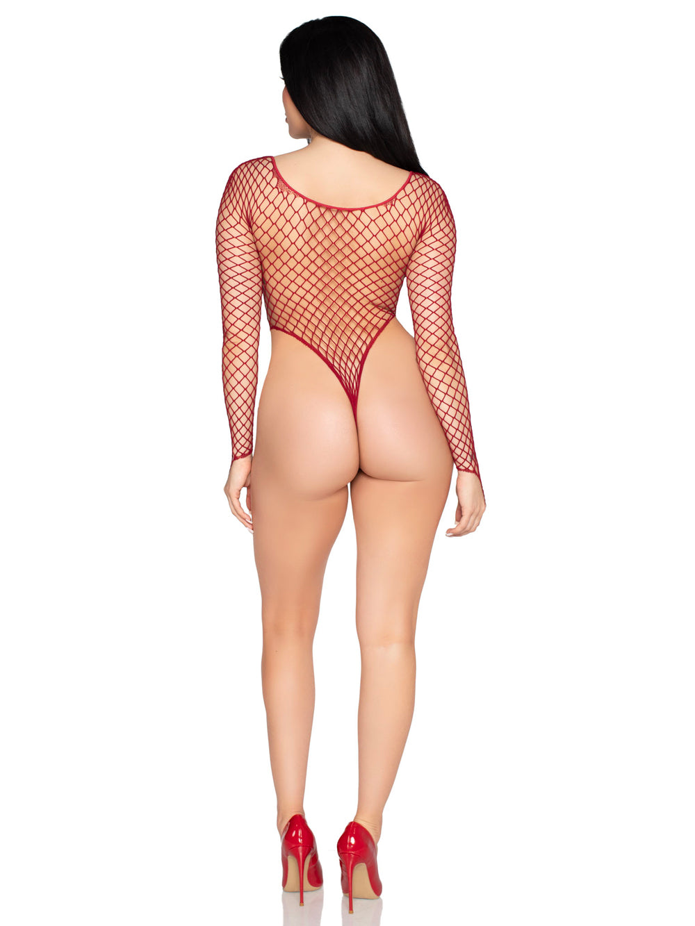 High-Cut Industrial Net Bodysuit - Burgundy (OS)